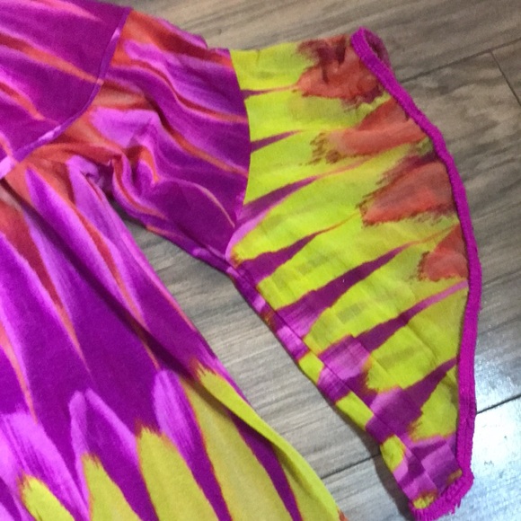 Inc colorful purple orange and yellow off shoulder Pom Pom  top - Picture 6 of 13